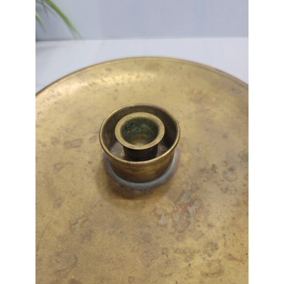Vintage Brass Hurricane Candle Holder, Curved Handle Colonial Chamberstick - Picture 4 of 5